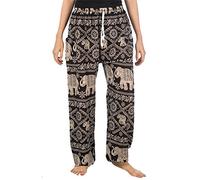 Lofbaz Women's Thai Elephants Drawstring Harem Boho Pants Black S