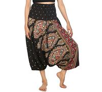 Lofbaz Women's Thai Floral Harem 2 in 1 Pants Jumpsuit Black XL