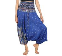 Lofbaz Women's Thai Floral Harem 2 in 1 Pants Jumpsuit Blue S