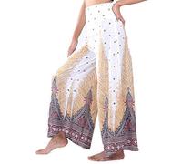 Lofbaz Women's Wide Leg Palazzo Pants Yoga Lounge Hippie Harem Flowy Trousers Ladies Petite Summer Hippy Comfy Travel Belly Dance Slacks - Peacock 1 White - S