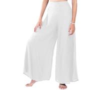 Lofbaz Women's Wide Leg Palazzo Pants Yoga Lounge Hippie Harem Flowy Trousers Lightweight Fall Plus Ladies Pajamas Sleepwear Aladdin Gypsy - Solid White - XL