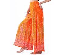 Lofbaz Women's Wide Leg Palazzo Pants Yoga Lounge Hippie Harem Flowy Trousers Lightweight Fall Plus Ladies Pajamas Sleepwear Aladdin Gypsy - Peacock - Orange and Red - XL