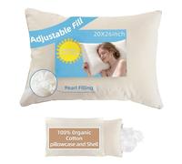 Lofe Standard Size Pillow with Pillowcase, Natural Organic Cotton Zippered Shell, Adjustable Loft 20x26, Washable and Hypoallergenic