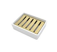 Lofekea Ceramic Soap Dish Gold Stainless Steel Soap Holder for Shower and Bathroom Double Layer Draining Soap Box