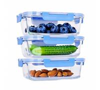 LOFERMA 3 Pcs Rectangular 1040ml Food Containers - Airtight, Leak-proof, Microwave and Dishwasher Safe - Great for Snacks, Sauces and Lunch Boxes (Teal Blue)