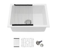 Lofeyo 22 Granite Composite Kitchen Sink - 22"x17" Undermount White Wet Bar Sink Granite Composite Quartz Classic Under Counter Ledge Single Bowl Sink Basin, LOF-GC22179