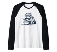 Lofi Raccoon Eating Spaghetti Noodles Pasta Raglan Baseball Tee