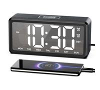 LOFICOPER Alarm Clocks Bedside, Wooden-Style LED Alarm Clock with Large Mirror Display, Dual Alarm, 5 Brightness, 5 Volumes, DST, Snooze, Electric Desk Clock with USB Charging Port for Bedroom Home