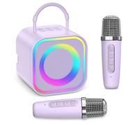 LOFICOPER Karaoke Machine, Portable Bluetooth Speaker with 2 Wireless Microphones, Adjustable Speaker & Microphone Volume, 5 Voice Effects, LED Lights, Toys for Girls and Boys, Family Home Party