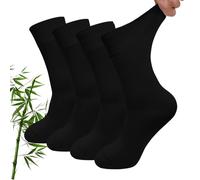 LOFIR Breathable Bamboo Socks for Men: Seamless Soft Top Comfortable Socks for Women Non-Binding Top for Business Casual Elderly Hiking Walking Work 4 Pairs Black UK 12-14