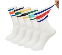 LOFIR Combed Cotton Socks Women: Seamless Crew Soft Top Socks Comfortable Breathable for Ladies Girls Hiking Walking Work 5 Pairs Multicolour Striped 9-11