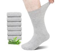 LOFIR Diabetic Bamboo Socks for Women: Soft Top Crew Socks Non Binding Wide Fit - Non Elastic Seamless Toe Gentle Comfort for Swollen Feet Ankles Legs Elderly Pregnancy 6 Pairs Size 3-5 Grey
