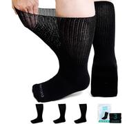 LOFIR Diabetic Socks for Men Women: Extra Wide Soft Top Socks for Swollen Feet and Ankles - Ladies Non Elastic Loose Gentle Cotton Black 12-14 3 Pairs