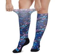 LOFIR Diabetic Socks for Men Women: No-Binding Knee High Socks with Loose Fit Soft Top Seamless Toe For Elderly Swollen Feet Sensitive Skin1 Pair Size 6-8 Morning Glory