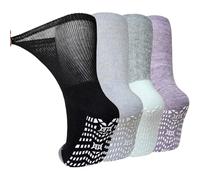 LOFIR Diabetic Socks for Men Women: Non-Slip Extra Wide Soft Top Socks - Non-Binding Loose Fit Gentle Cotton Seamless Cushioned for Swollen Feet Ankles Elderly Pregnancy Multicolored-4p 12-14