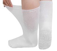 LOFIR Diabetic Socks for Men Women: Non-Slip Extra Wide Soft Top Socks - Non-Binding Non Elastic Loose Gentle Cotton for Swollen Feet Ankles Legs Elderly Pregnancy White 12-14 3 Pairs