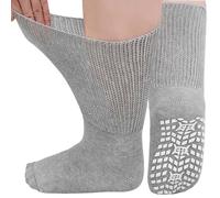 LOFIR Diabetic Socks for Men Women: Non-Slip Extra Wide Soft Top Socks - Non-Binding Non Elastic Loose Gentle Cotton for Swollen Feet Ankles Legs Elderly Pregnancy Grey 12-14 3 Pairs