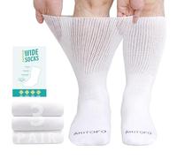 LOFIR Diabetic Socks for Men Women: Soft Extra Wide Top Sock for Swollen Feet and Ankles - Ladies Non Elastic Loose Gentle Cotton Socks White 12-14 3 Pairs