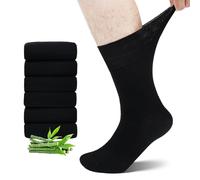 LOFIR Diabetic Socks for Women Men: Bamboo Soft Top Crew Socks Wide Loose Fitting - Non Elastic Seamless Gentle for Swollen Feet Ankles Legs Elderly Pregnancy 6 Pairs Size 6-8 Black