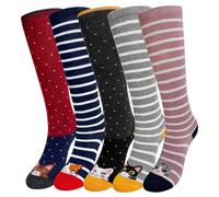 LOFIR Girls Knee High Socks: Kids Cute Animal Long Stockings Striped Cotton Seamless Funny Children's Socks Teenage Novelty Over Calf School Socks for Gifts Party Birthday Cat 5 Pairs 10-12 Years