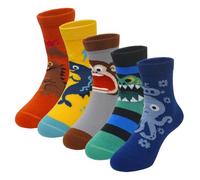 LOFIR Kids Boys Cotton Socks: Children's Ankle Junior Shark Seamless Socks Dinosaur Novelty Funny Cute Animal Crazy Striped Cartoon Socks for Sports Birthday Gifts Age Monkey 10-12 Years 5 Pairs