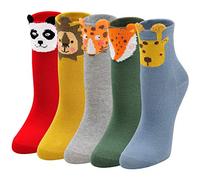 LOFIR Kids Socks Girls Boys Cute Animal Cartoon Socks Dog Cat Pattern Socks Toddler Novelty Mini Crew Cotton Socks, Size 6-11, 5 Pairs