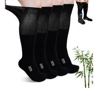 LOFIR Knee High Diabetic Socks: Bamboo Extra Wide Soft Top Non Binding Orthopedic Sock Liner Cushioned for Men Women with Swollen Feet Recovery Boots Hospital Black 2 Pairs 6-8