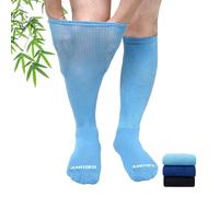 LOFIR Knee High Diabetic Socks: Bamboo Non Elastic Long Socks for Men & Women with Seamless Toe - Over The Calf Cushioned Soft Top Non-Binding for Elderly Swollen Feet 3 Pairs 8-11 Multicolor