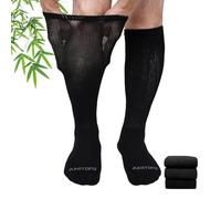 LOFIR Knee High Diabetic Socks: Bamboo Non Elastic Long Socks for Men & Women with Seamless Toe - Over The Calf Cushioned Soft Top Non-Binding for Elderly Swollen Feet 3 Pairs 8-11 Black
