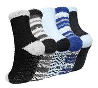 LOFIR Men's Fluffy Slipper Socks: Bed Thermal Warm Socks - Mens Winter Non Slip Thick Cosy Bedsocks - Funny Novelty Soft Fuzzy Fleece Grip Socks for Christmas Gifts Multicolor 9-11 5 Pairs