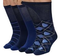 LOFIR Mens Knee High Socks: Soft Top Combed Cotton Long Socks - Seamless Toe Over The Calf Non-Binding for Swollen Feet and Neuropathy Relief 5 Pairs Dark Navy 12-14
