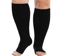 LOFIR Plus Size Compression Socks: Flight Socks for Women Large Calves Wide Calf Graduated Compression Socks for Men Open Toe Stockings for Support Travel Pregnancy Nurses 20-30 mmHg Black 5XL 1Pair