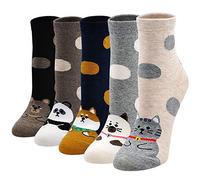 LOFIR Women Cute Animal Socks: Ladies Funky Cartoon Dog Cat Socks Funny Kawaii Novelty Crew Cotton Socks Size 4-9 5 Pairs