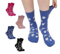 LOFIR Women Soft Top Socks: Loose Fit Combed Cotton Crew Socks Ladies Floral Gentle Grip - Seamless Toe Non-Binding Comfort Cuff for Gift Work Home or Travel 4 Pairs UK 5.5-11