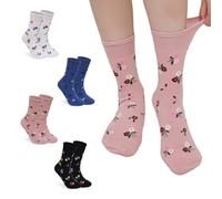 LOFIR Women Soft Top Socks: Loose Fit Combed Cotton Crew Socks Ladies Floral Gentle Grip - Seamless Toe Non-Binding Comfort Cuff for Gift Work Home or Travel 4 Pairs UK 8-11 Wildflower