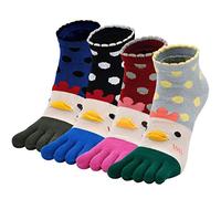 LOFIR Womens Cotton Toe Socks Five Finger Socks Ladies Cute Animal Dog Cat Pattern Cartoon Socks Mini Crew Novelty Socks with Toes, Size 4-10, 4 pairs