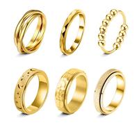 LOFITOR Fidget Rings for Anxiety 6pcs Stainless Steel Spinner Ring Anti Anxiety Ring Spinning Moon Star Cool Stress Relieveing CZ Rings for Women Men Band Rings Set, Gemstone, Cubic Zirconia