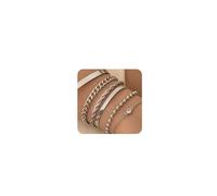 LOFITOR Gold Bracelets for Women Dainty Waterproof 18K Real Gold Bracelets Set for Women Trendy Gold Bracelets Stack With Beaded Cuban Paperclip Heart Snake Rope Cross Hand Chain, Adjustable