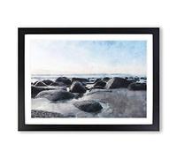 Lofoten Beach in Norway Painting Framed Print | A2 Black Framed Wall Art | Ready to Hang | Modern Beach Picture | Living Room Bedroom Lounge Office