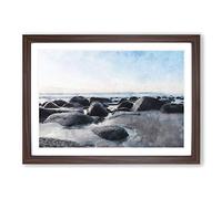 Lofoten Beach in Norway Painting Framed Print | A2 Walnut Framed Wall Art | Ready to Hang | Modern Beach Picture | Living Room Bedroom Lounge Office