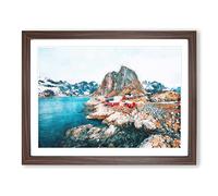 Lofoten Islands In Svolaer Norway Painting Modern Art Framed Wall Art Print, Ready to Hang Picture for Living Room Bedroom Home Office Décor, Walnut A3 (46 x 34 cm)