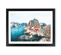 Lofoten Islands In Svolaer Norway Painting Modern Art Framed Wall Art Print, Ready to Hang Picture for Living Room Bedroom Home Office Décor, Black A4 (34 x 25 cm)