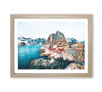 Lofoten Islands In Svolaer Norway Painting Modern Art Framed Wall Art Print, Ready to Hang Picture for Living Room Bedroom Home Office Décor, Oak A2 (64 x 46 cm)