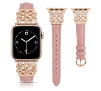 LOFOV Compatible with Apple Watch Bands Women 42/44/45/46/49mm Top Grain Genuine Leather Strap with Celtic Knot Interlock Buckle Bracelet for iWatch Band Series 11 10 9 8 7 6 5 4 SE/Ultra 3 2 1 (Pink