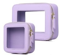 LOFOWN Clear Makeup Bag Set Travel Cosmetic Bag and Toiletry Bag Women's Purse Pouch Cosmetic Stroage Organizer Case with Zipper Car Essentials, Purple, M+Mini, Travel Makeup Bags Set