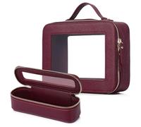 LOFOWN Clear Makeup Bag Small Cosmetic & Toiletry Bag Waterproof Travel Case Women's Pouch Organizer Makeup Bag for Car with Zipper, Burgundy, L+Slim, Travel Makeup Bag Set