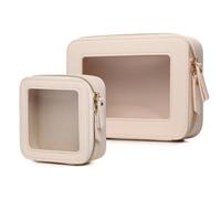 LOFOWN Clear Makeup Bag Small Cosmetic & Toiletry Bag Waterproof Travel Case Women's Pouch Organizer Makeup Bag for Car with Zipper, Beige, M+Mini, Clear Makeup Bag