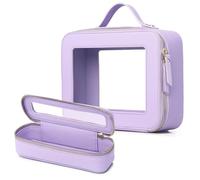 LOFOWN Clear Makeup Bag Small Cosmetic & Toiletry Bag Waterproof Travel Case Women's Pouch Organizer Makeup Bag for Car with Zipper, Purple, L+Slim, Travel Makeup Bag Set