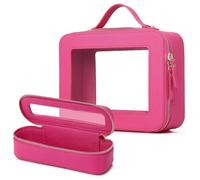 LOFOWN Clear Makeup Bag Small Cosmetic & Toiletry Bag Waterproof Travel Case Women's Pouch Organizer Makeup Bag for Car with Zipper, Fuxia, L+Slim, Travel Makeup Bag Set