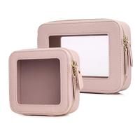 LOFOWN Clear Makeup Bag Small Cosmetic & Toiletry Bag Waterproof Travel Case Women's Pouch Organizer Makeup Bag for Car with Zipper, Pink, M+Mini, Clear Makeup Bag